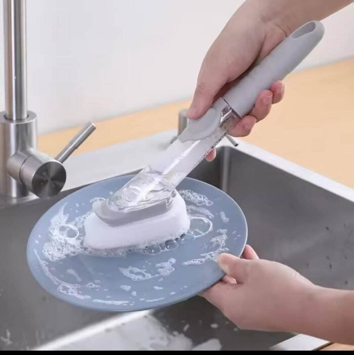 2IN1 LONG HANDLE REFILLABLE LIQUID CLEANING SOAP DISPENSER BRUSH WITH EXTRA FOAM - Image 5