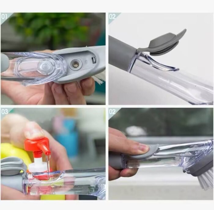 2IN1 LONG HANDLE REFILLABLE LIQUID CLEANING SOAP DISPENSER BRUSH WITH EXTRA FOAM - Image 6