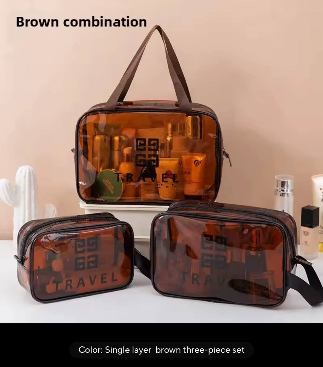 img_0549 QUALITY TRANSPARENT WATERPROOF TRAVEL COSMETIC/TOILETRY HANDHELD BAG - Image 1