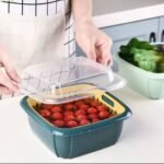 (ON SALES) DOUBLE LAYER VEGETABLE AND FRUIT DRAIN BASKET WITH COVER MULTIFUNCTION REFRIGERATOR STORAGE BOWL ORGANIZER - Image 2