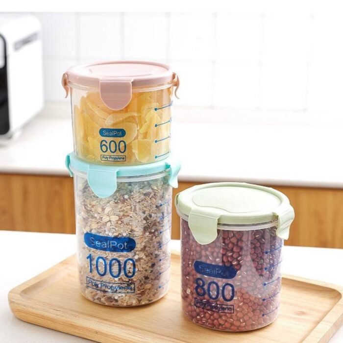3PC SIZE 600,800,1000ML CEREAL AIR TIGHT CONTAINER,FOOD STORAGE/CANISTER - Image 4
