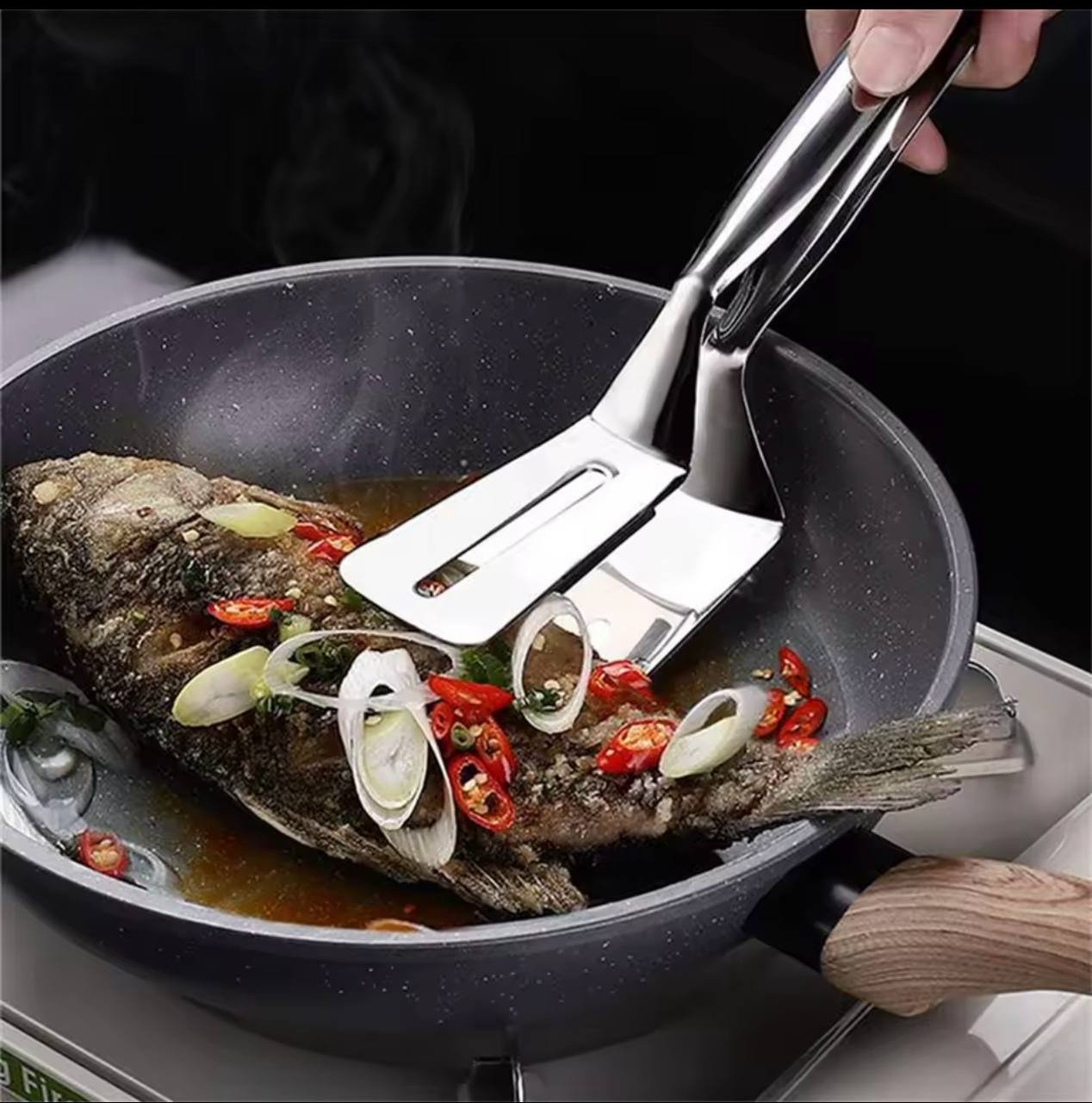 img_0823 STAINLESS STEEL MULTIPURPOSE FRYING CLIP/BREAD CLIP/STEAK CLAMPS/BBQ TONG - Image 1