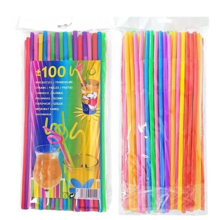 100PC COLORFUL DISPOSAL BENDABLE DRINKING STRAW - Image 2