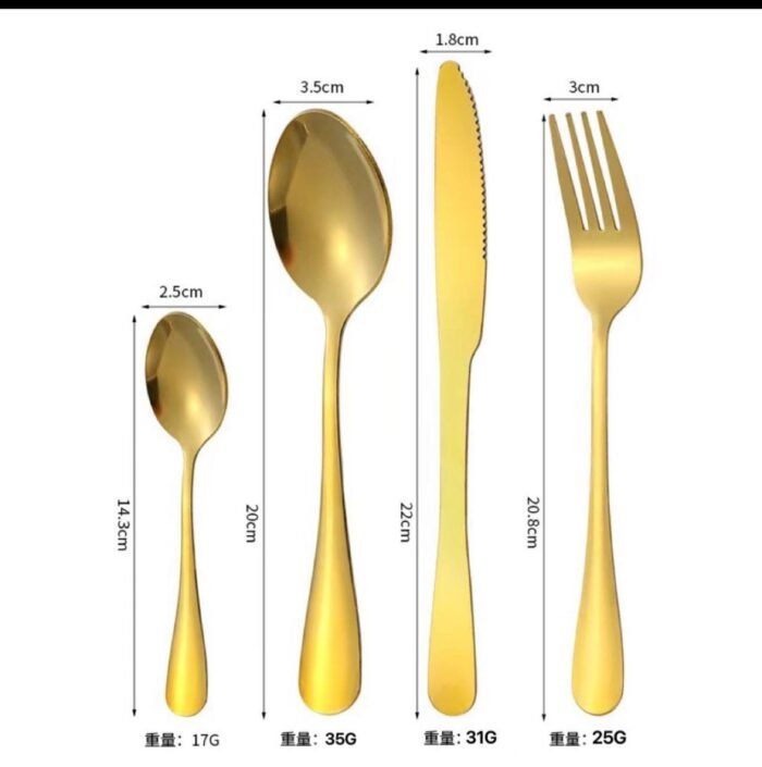 24PC QUALITY THICK GOLD CUTLERY SET WITH STAND - Image 3
