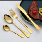 24PC QUALITY THICK GOLD CUTLERY SET WITH STAND - Image 2