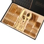 24PC SET OF QUALITY GOLD CUTLERY TABLEWARE GIFT BOX 
6 TEA SPOON
6 KNIFE
6 SPOON
6 FORK - Image 2