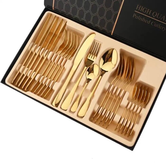 24PC SET OF QUALITY GOLD CUTLERY TABLEWARE GIFT BOX 
6 TEA SPOON
6 KNIFE
6 SPOON
6 FORK - Image 2