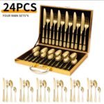 24PC QUALITY CUTLERY SET IN A FANCY GOLD BRIEF CASE/BOX(Highest quality)
6 TEA SPOON
6 KNIFE
6 SPOON
6 FORK