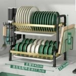 QUALITY STRONG STAINLESS STEEL 2 STEP DISH RACK WITH CUP HOLDER,CHOPPING BOARD HOLDER&KNIFE HOLDER - Image 3