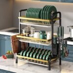 QUALITY STRONG STAINLESS STEEL 3 STEP DISH RACK WITH CUP HOLDER,CHOPPING BOARD HOLDER&KNIFE HOLDER - Image 2