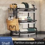 QUALITY STRONG STAINLESS STEEL 3 STEP DISH RACK WITH CUP HOLDER,CHOPPING BOARD HOLDER&KNIFE HOLDER - Image 3
