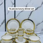 16PC HIGH QUAL GOLD/WHITE EUROPEAN LUXURY CERAMIC STONEWARE DINNER SET(ROUND SHAPE)


 4 Serving plate
4 Side plate
4 Soup bowls 
4 Cups
