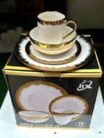 16PC HIGH QUAL GOLD/WHITE EUROPEAN LUXURY CERAMIC STONEWARE DINNER SET(ROUND SHAPE)


 4 Serving plate
4 Side plate
4 Soup bowls 
4 Cups - Image 2