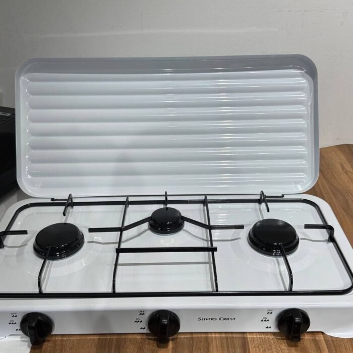 3 FACE QUALITY THICK BODY SLIVER CRIEST GAS COOKER WITH COVER••WHITE - Image 2