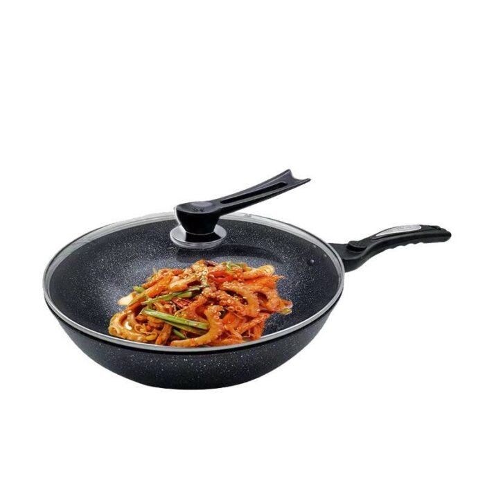 30CM NONSTICK WOK DEEP FRYPAN WITH GLASS COVER - Image 2