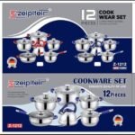 12PC ZEIPLTEIR 1212 QUALITY STAINLESS STEEL COOKWARE SET POT SIZE 16,18,20,24,24CM FRYPAN AND 2.5LTR KETTLE