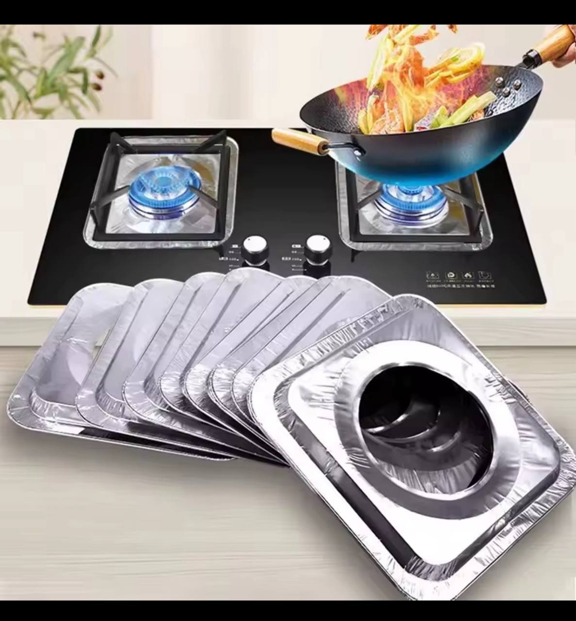 img_1517 10PCS THICK SQUARE HIGH-TEMPERATURE ALUMINUM FOIL GAS COOKER PROTECTOR - Image 1