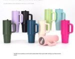 FANCY STAINLESS STEEL TUMBLER CUP WITH HANDLE AND POP UP and FOLDABLE STRAW(Stainless inner,can keep cold or hot and a pop up straw)