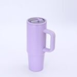 FANCY STAINLESS STEEL TUMBLER CUP WITH HANDLE AND POP UP and FOLDABLE STRAW(Stainless inner,can keep cold or hot and a pop up straw) - Image 3