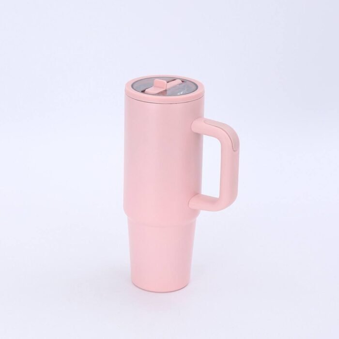 FANCY STAINLESS STEEL TUMBLER CUP WITH HANDLE AND POP UP and FOLDABLE STRAW(Stainless inner,can keep cold or hot and a pop up straw) - Image 5