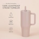 FANCY STAINLESS STEEL TUMBLER CUP WITH HANDLE AND POP UP and FOLDABLE STRAW(Stainless inner,can keep cold or hot and a pop up straw) - Image 6