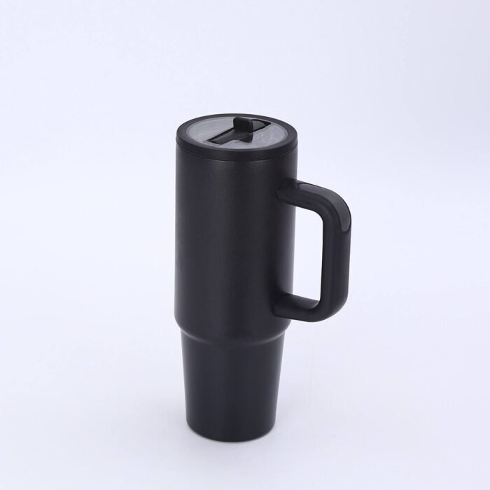 FANCY STAINLESS STEEL TUMBLER CUP WITH HANDLE AND POP UP and FOLDABLE STRAW(Stainless inner,can keep cold or hot and a pop up straw) - Image 7