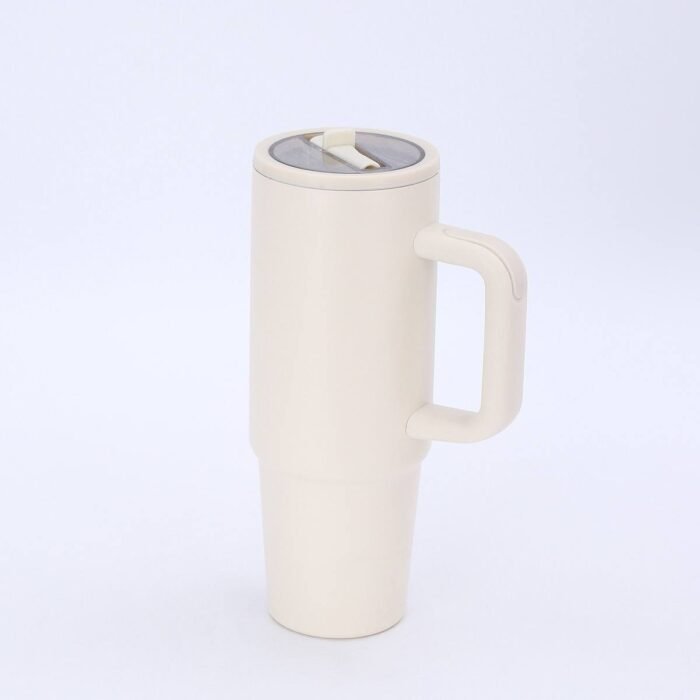 FANCY STAINLESS STEEL TUMBLER CUP WITH HANDLE AND POP UP and FOLDABLE STRAW(Stainless inner,can keep cold or hot and a pop up straw) - Image 8