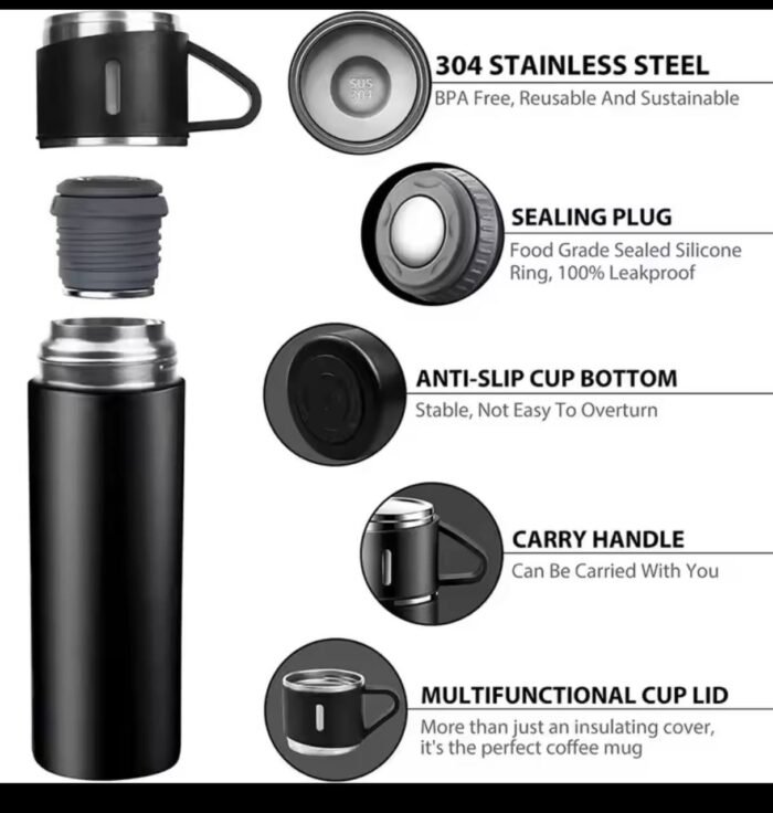 (ON SALES) HIGH QUALITY 3IN1 STAINLESS STEEL VACUUM FLASK 500ML(COMES IN A BEAUTIFUL BLACK BOX) - Image 6