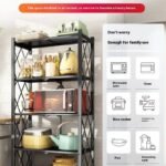 5 TIERS BLACK HEAVY DUTY METAL FOLDABLE STORAGE SHELF FOR KITCHEN/BATHROOM/LIVING & BEDROOM
