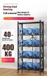 5 TIERS BLACK HEAVY DUTY METAL FOLDABLE STORAGE SHELF FOR KITCHEN/BATHROOM/LIVING & BEDROOM - Image 2