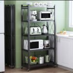 5 TIERS BLACK HEAVY DUTY METAL FOLDABLE STORAGE SHELF FOR KITCHEN/BATHROOM/LIVING & BEDROOM - Image 4