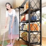 5 TIERS BLACK HEAVY DUTY METAL FOLDABLE STORAGE SHELF FOR KITCHEN/BATHROOM/LIVING & BEDROOM - Image 5