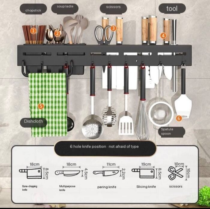 60CM KITCHEN IRON CUTLERY RACK WITH 3 SPOON CUP - Image 3