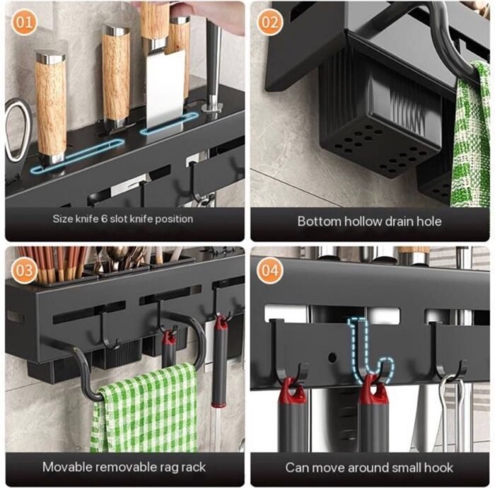 60CM KITCHEN IRON CUTLERY RACK WITH 3 SPOON CUP - Image 2