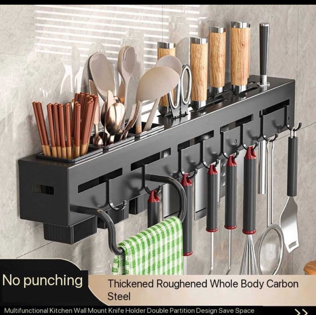 img_0615-2 60CM KITCHEN IRON CUTLERY RACK WITH 3 SPOON CUP - Image 1