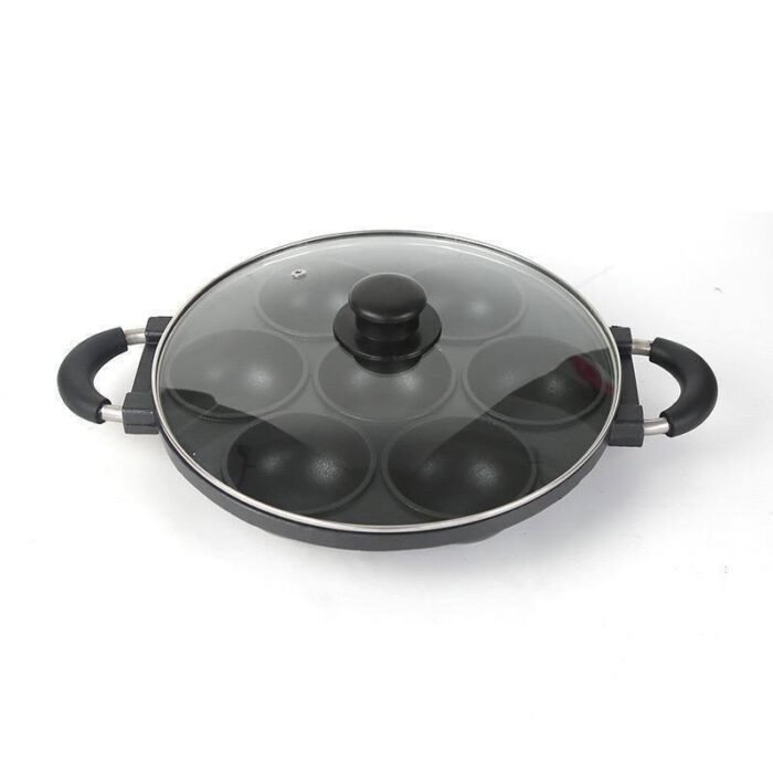 7 HOLES ROUND  SHAPE NON STICK MASA/BEAN CAKE PAN WITH GLASS LID/COVER AND 2 SILICON 
MASA PAN,COVER&2SILICON(that’s what makes it 4pc o) - Image 2