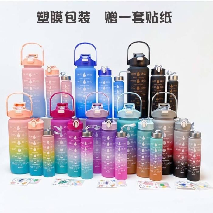 3IN1 MOTIVATIONAL WATER BOTTLE WITH STRAW (2000ml,700ml,300ml)NO BLACK COLOR - Image 2