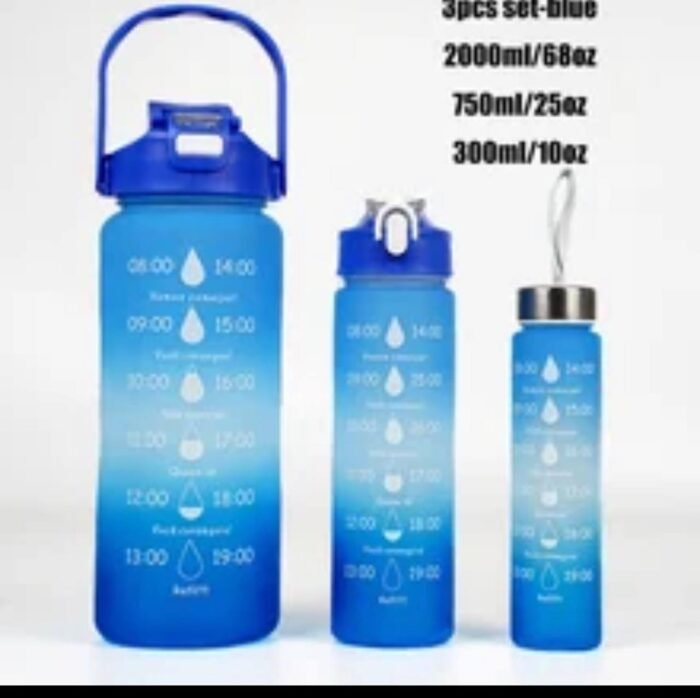 3IN1 MOTIVATIONAL WATER BOTTLE WITH STRAW (2000ml,700ml,300ml)NO BLACK COLOR - Image 4