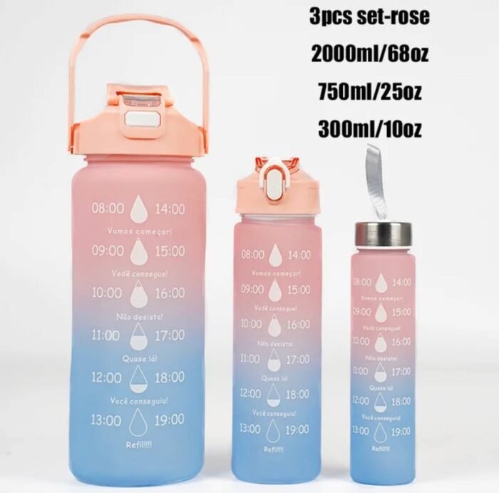 3IN1 MOTIVATIONAL WATER BOTTLE WITH STRAW (2000ml,700ml,300ml)NO BLACK COLOR - Image 5
