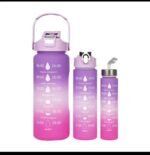 3IN1 MOTIVATIONAL WATER BOTTLE WITH STRAW (2000ml,700ml,300ml)NO BLACK COLOR - Image 3