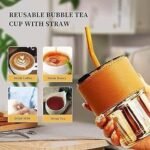 BIG SIZE LEATHER GRIP QUALITY THICK GLASS CUP WITH GLASS STRAW - Image 4