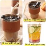 BIG SIZE LEATHER GRIP QUALITY THICK GLASS CUP WITH GLASS STRAW - Image 5