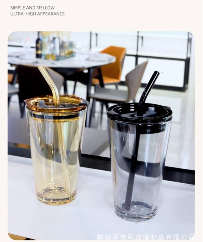 (ON SALES) QUALITY FANCY GLASS CUP WITH STRAW
Perfect for Coffee,Juice,Milk shake and Smoothie Design 6 - Image 2
