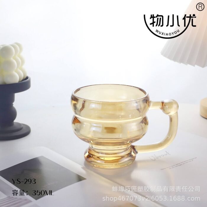 (ON SALES) 350ML CLASSY QUALITY MILK,SMOOTHIE,COFFEE GLASS CUP WITH HANDLE Design 1 

Color we’ve seen so far is Gold and Black for now - Image 5