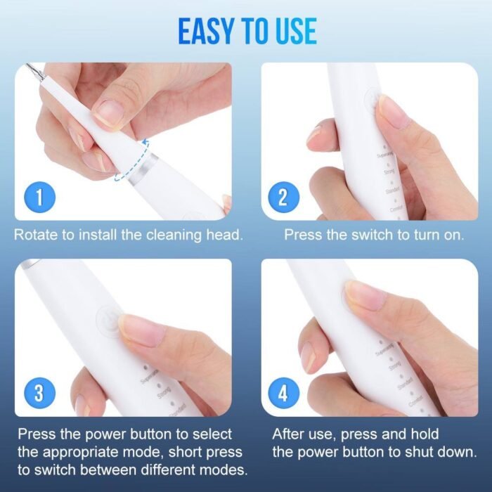 (ON SALES) RECHARGEABLE ULTRASONIC DENTAL CALCULUS REMOVER,TEETH WHITENING,TARTAR REMOVER ORAL IRRIGATOR(Comes with 3 replaceable brush,2 different medical steel cleaning head,mouth mirror) - Image 6