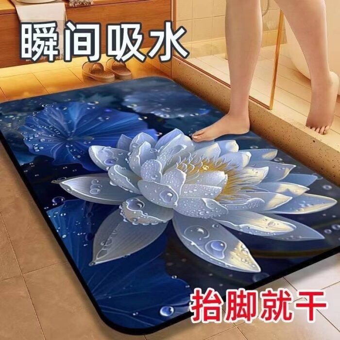 3D FLOWER PRINT DIATOMITE/SILICON DESIGN QUICK DRY/WATER ABSORBENT FOOTMAT DESIGN 4 

SIZE 40*60CM - Image 3