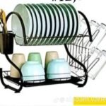 18INCHES  DOUBLE STEP STAINLESS STEEL PLATE RACK WITH CUP AND SPOON HOLDER