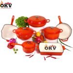 7PC ORIGINAL HIGH QUALITY DURABLE THICK HEAVY ENAMEL CAST IRON POT(Chef standard)••Color Red,Blue&Green••RED CARTON - Image 3