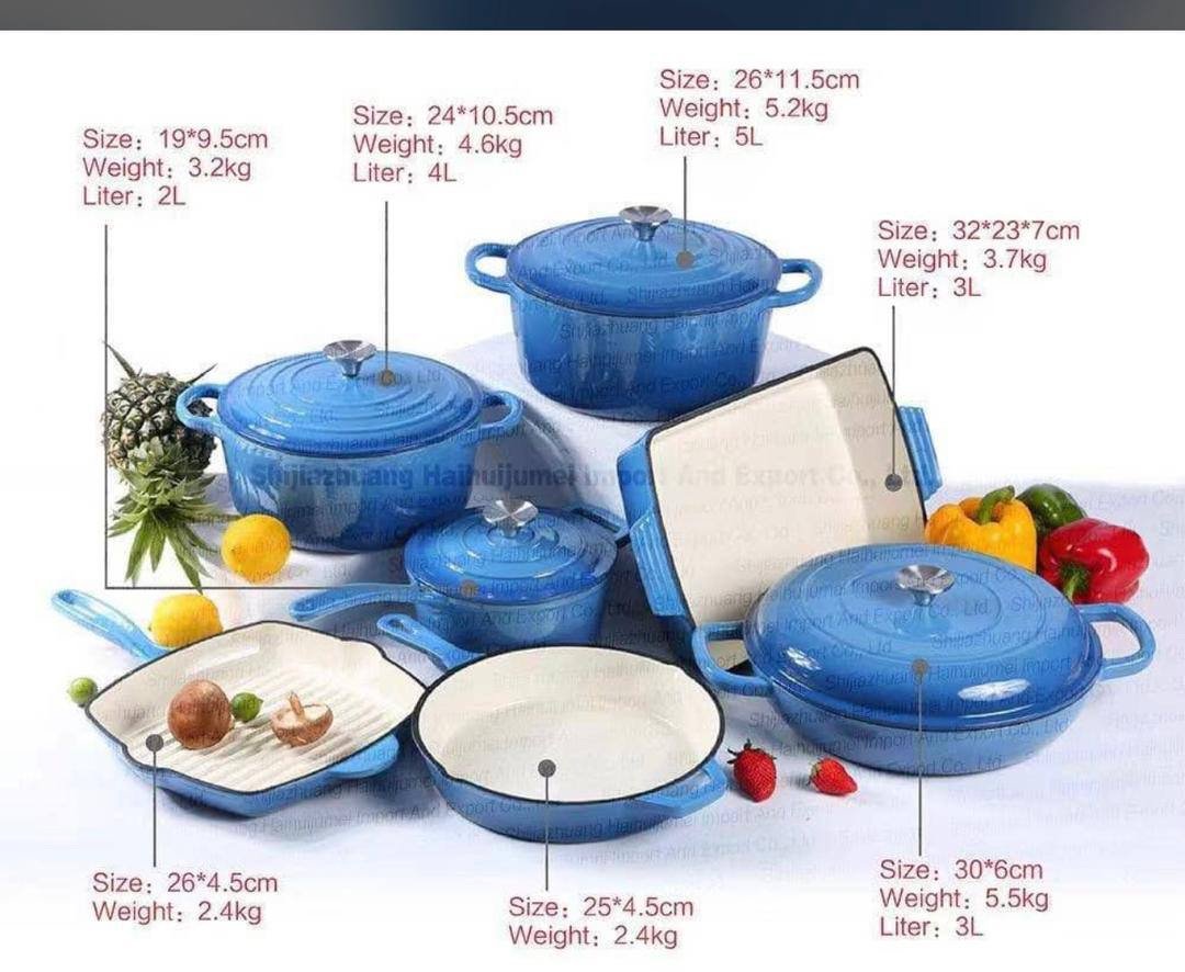 img_3514-2 7PC ORIGINAL HIGH QUALITY DURABLE THICK HEAVY ENAMEL CAST IRON POT(Chef standard)••Color Red,Blue&Green••RED CARTON - Image 1