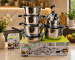 12PC HOFFNER HF-1204 QUALITY STAINLESS STEEL COOKWARE SET POT SIZE 16,18,20,24,24CMi FRYPAN AND 2LTR KETTLE